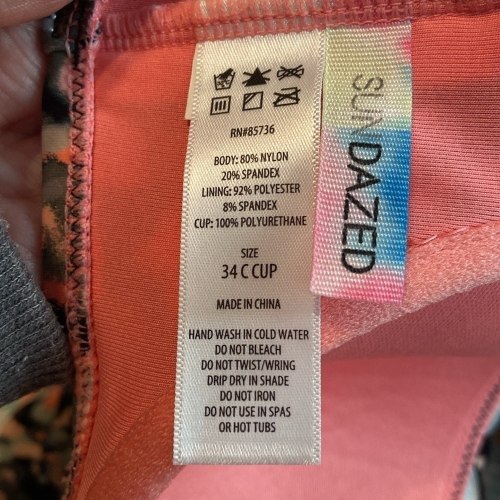 Sun Dazed Tankini Swim Top Padded Underwire Ruffle Pink Green 34C - Picture 8 of 8